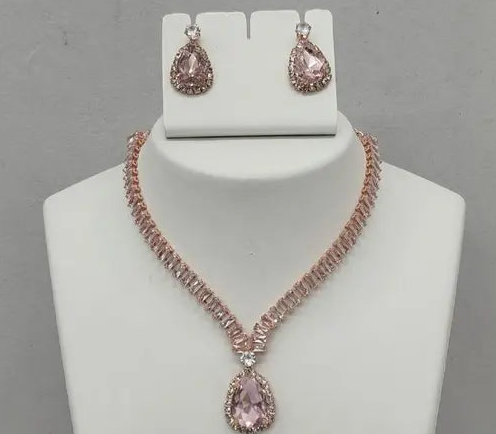 Rotex Cubic Zirconia Necklace Set With Earrings