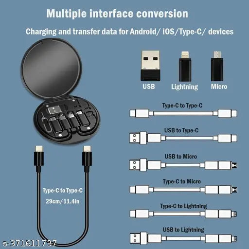 Multi USB Charging Adapter Cable Kit, USB C to Lighting Adapter , Conversion Set USB A & Type C to Male Micro/Type C/Lightning, Data Transfer, Card Storage, Tray Eject Pin, Phone Holder