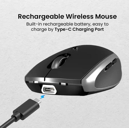 Portronics Toad III Wireless Mouse with Bluetooth & 2.4 GHz Dual Connectivity, Rechargeable, 6 Buttons, Adjustable DPI, Silicon Grip & Ergonomic Design for PC, Laptop, Mac (Black)