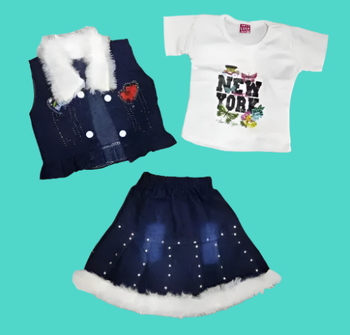 Baby girls dress top skirt and jacket blue colour
