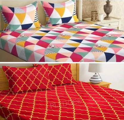 GLACE COTTON DOUBLE BED BEDSHEETS COMBO PACK OF 2 WITH 4 PILLOW COVERSz