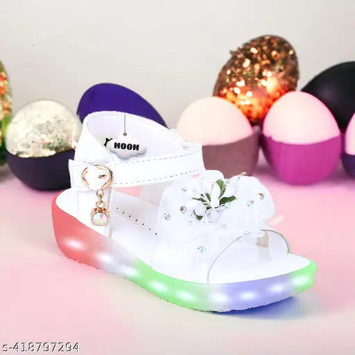 Girls Led Light Leather Transparent strip fancy Partywear Comfortable lighting waking Sandals upto 11 years White