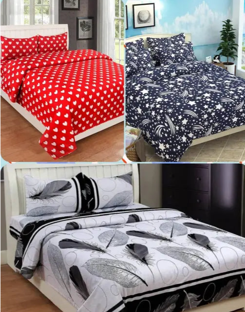 Glace Cotton Bedsheet Combo Pack Of 3 For Double Bedsheet With 6 Pillow Covers