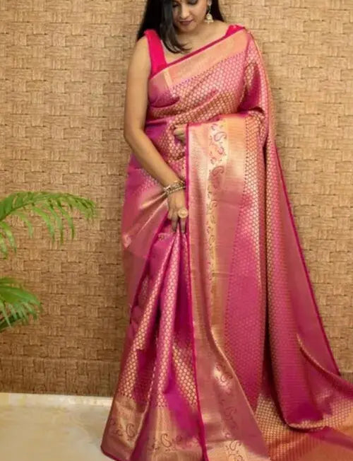 PINK Banrasi Jaquard Silk Saree ( Gajari Colour )