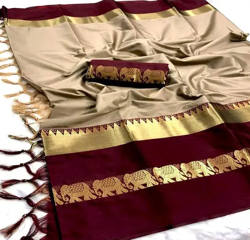 DVYNE Hathi Design Cotton Silk saree