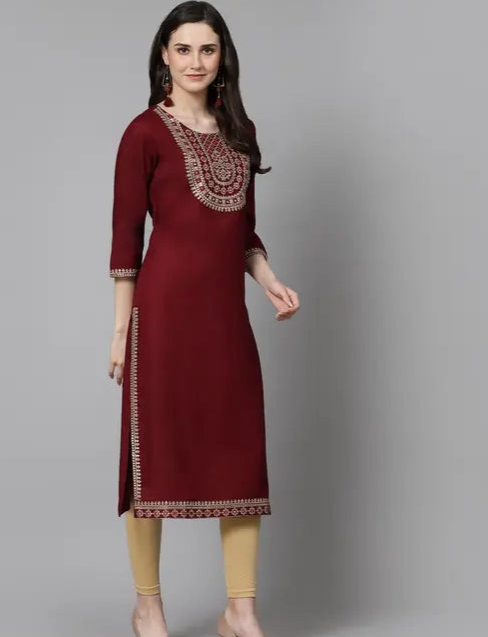 Women Embroidered Straight Kurta