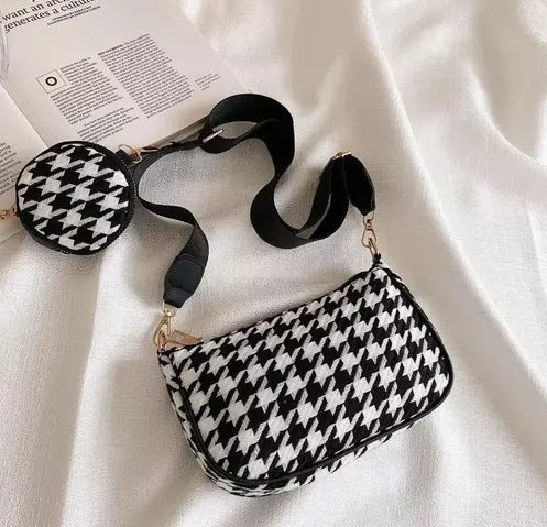 New Designer Cosmetic Striped Shoulder Bag Messenger Coin Purse Female Plaid Underarm Bag 2 in 1 Fashion Small Crossbody Bag