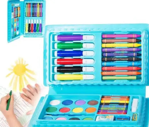 kids 42 pcs color combo kit(crayon+ water color+ colorful pen+ crayon + brush +sharpner + glu (blue Pink COLOR)