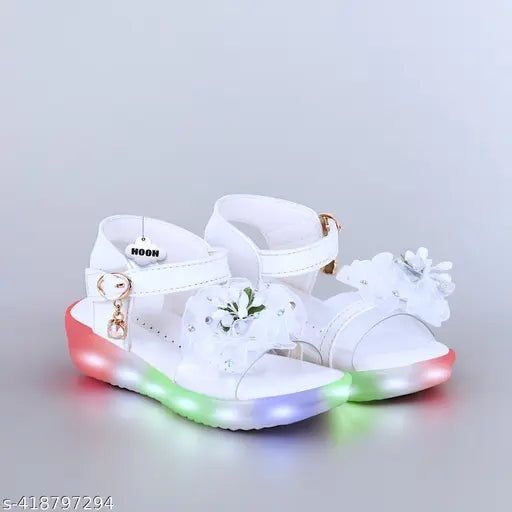 Girls Led Light Leather Transparent strip fancy Partywear Comfortable lighting waking Sandals upto 11 years White